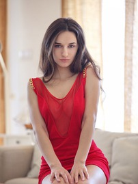 Cute Brunette Strips Off Her Sexy Red Dress
