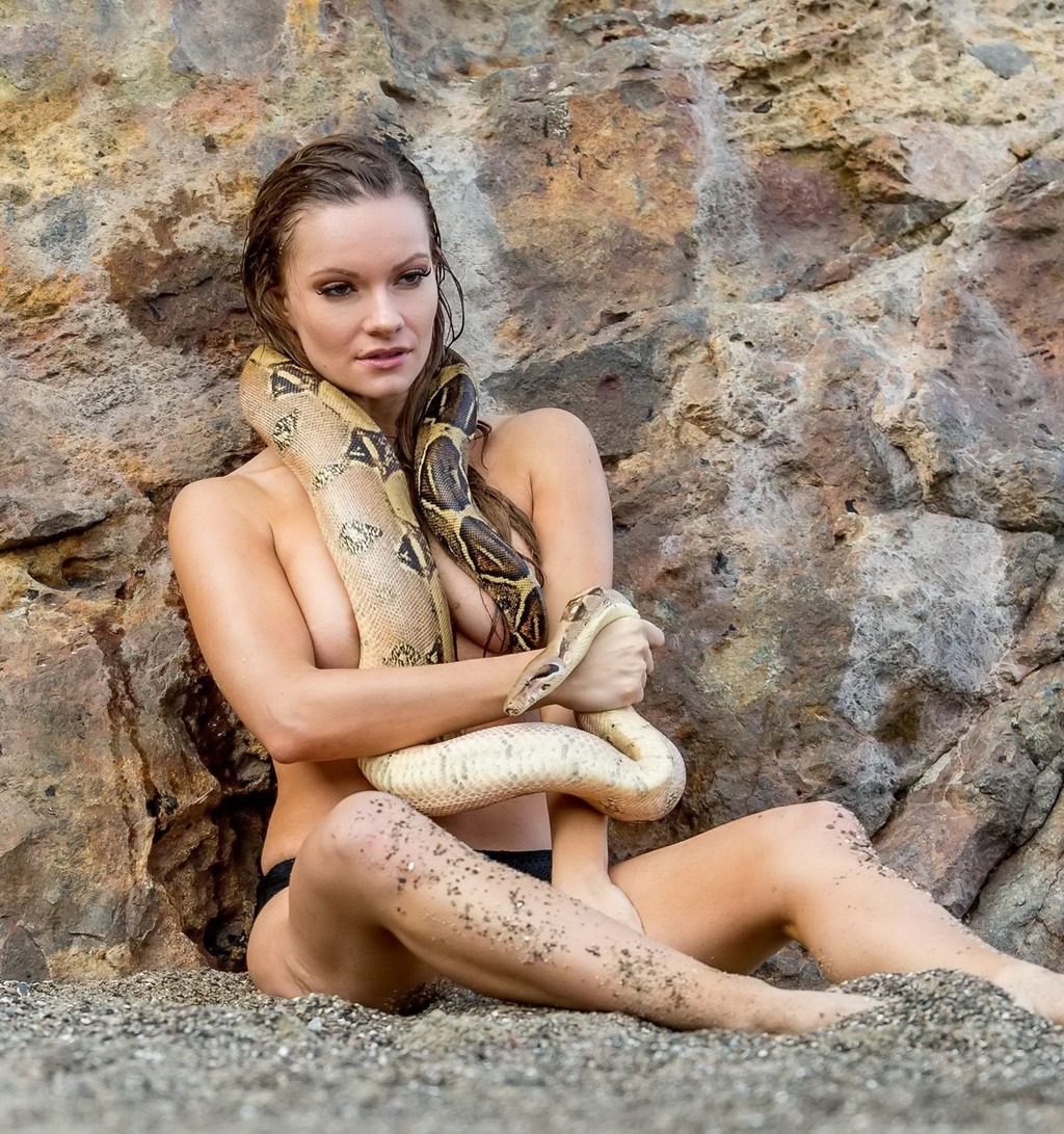 Topless Caitlin O'Connor Holding A Giant Snake 08