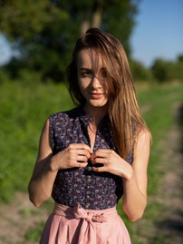 Brunette Sweetie Vi Shy Relaxes Naked Outdoors